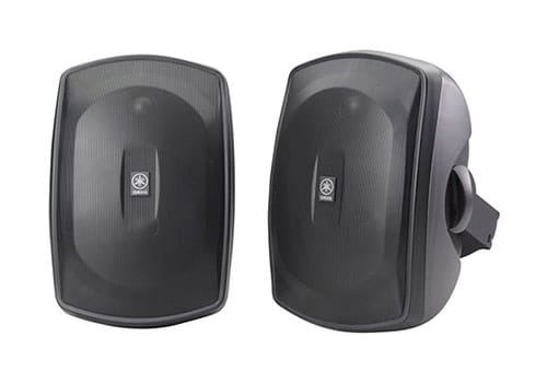 Yamaha NS-AW390BL two speakers front and angle view