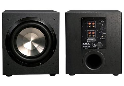 BIC America F12 best home subwoofer front and back view